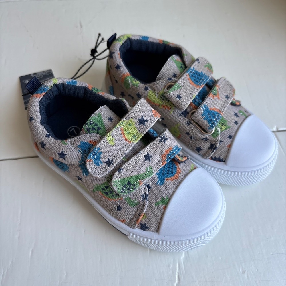 Toddler Boys Canvas Shoes Sneakers Gray Dinosaur Hook and Loop K Komforme